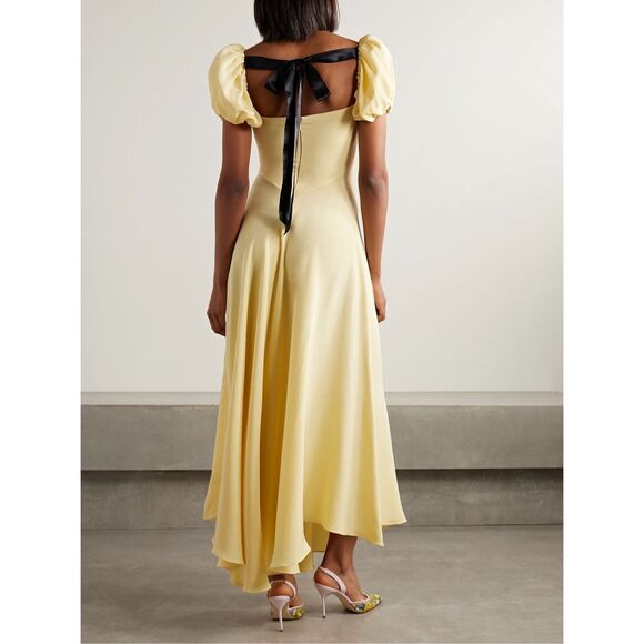 RODARTE Bow-embellished satin-trimmed silk-crepe maxi dress US 4 $2,400 - Picture 4 of 12